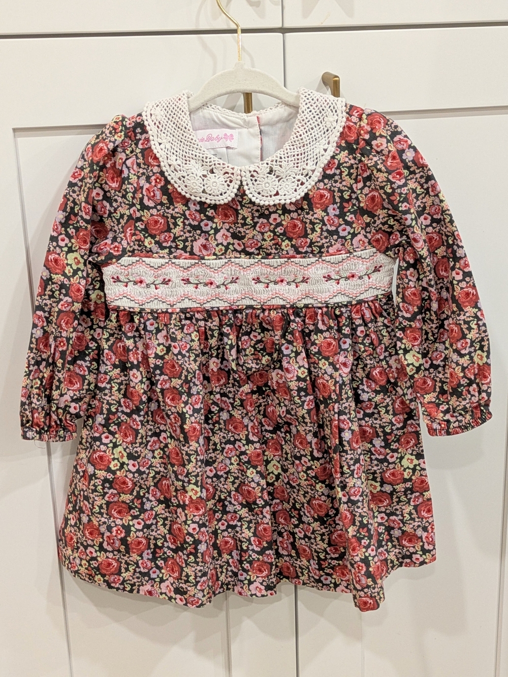 Bonnie Baby Floral Smocked Dress with Crochet Collar